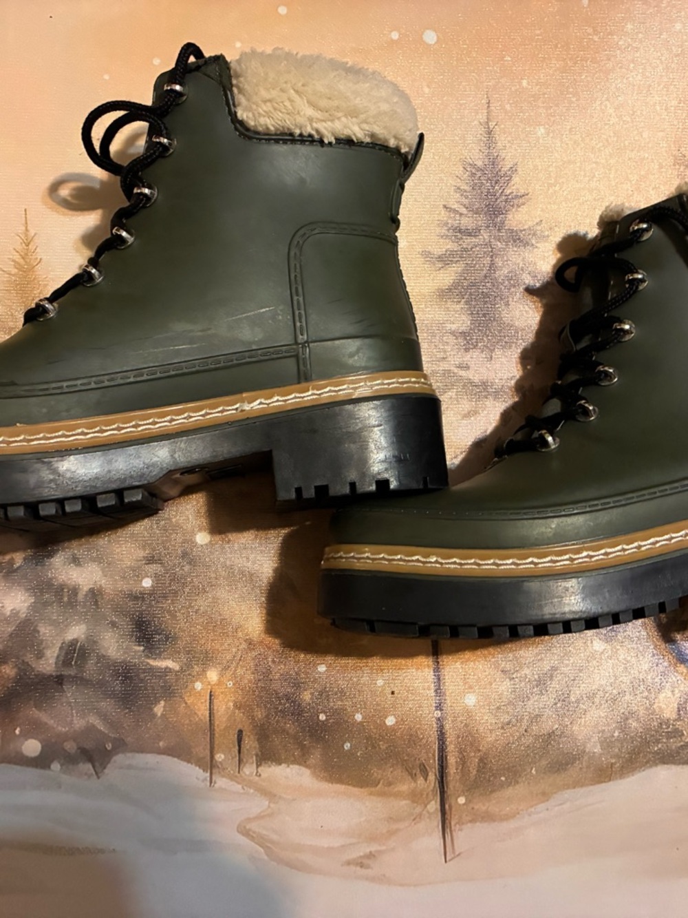 Women’s Olive Green Marc Fisher rain boots US 7